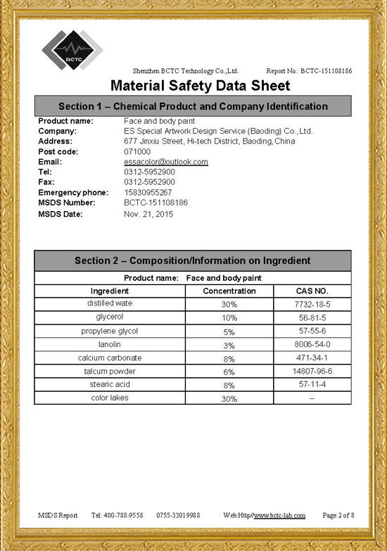 Face Paint MSDS